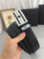 1:1  Montblanc Black Leather Belt with Silver Logo Buckle  "日" Shape Buckle 3.5cm